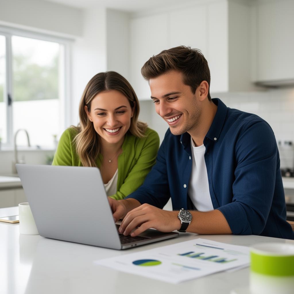 Australian couple comparing super, insurance and home loans together